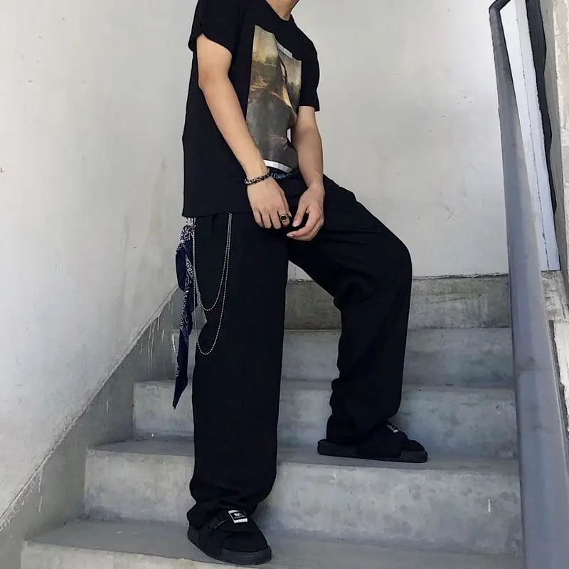 Men Casual Pants Solid Simple Large Size Wide Leg Trousers All-match Loose Chic Mens Korean Style Retro Harajuku Ulzzang Ins New