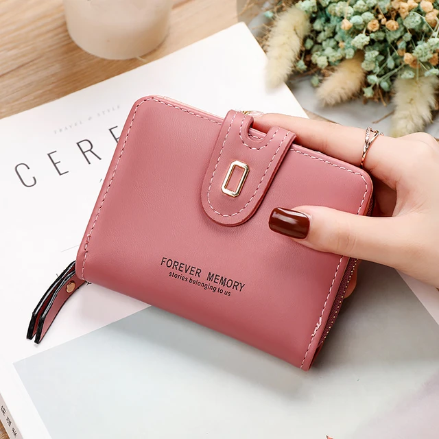 6-Colour Fashion Women Folded Small Wallets PU Leather Mini Short Coin Purse Ladies Female Multifunction Card Holder Clutch Dark Pink