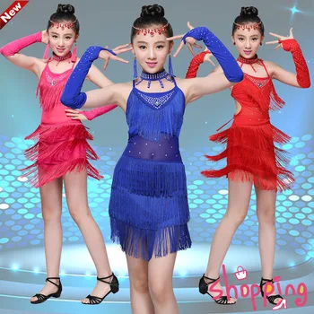 

2020 Kids Latin Dresses Sequin Fringe Salsa Dress Child Girls performance Girls performance, competition Latin Dance Costumes