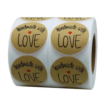 

1 Inch Round Natural Kraft Handmade With Love Stickers With Black Font Total 500 Adhesive Labels Per Roll (1 Roll)