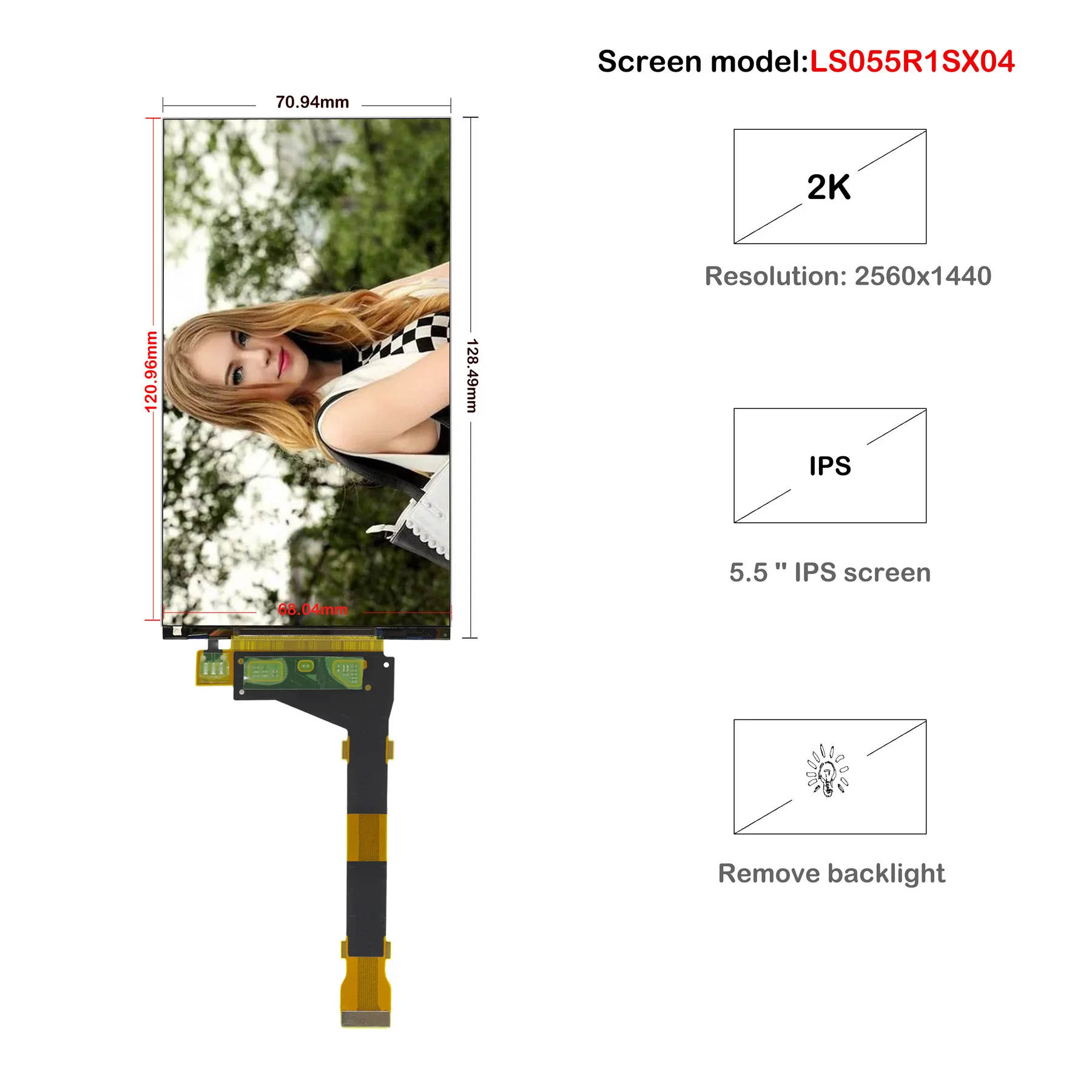 Tela Lcd de 5.5 Polegadas 2k Hdmi para Mipi Placa de Controle Removível para Impressora Sla com Protetor de Tela e Luz de Fundo - Imagem 2