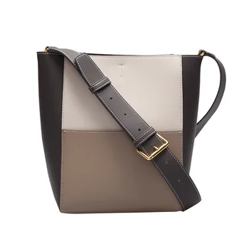 

Bucket Bag 2020 New Trendy Leather Female Bag Contrast Color Shoulder Bag Messenger Bag Female Large Capacity