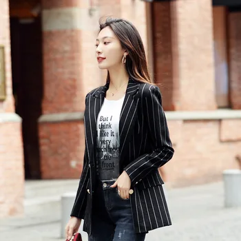 

Large size S-4XL women's blazer Casual double-breasted loose striped full sleeve autumn ladies suit Fashion jacket female 2019