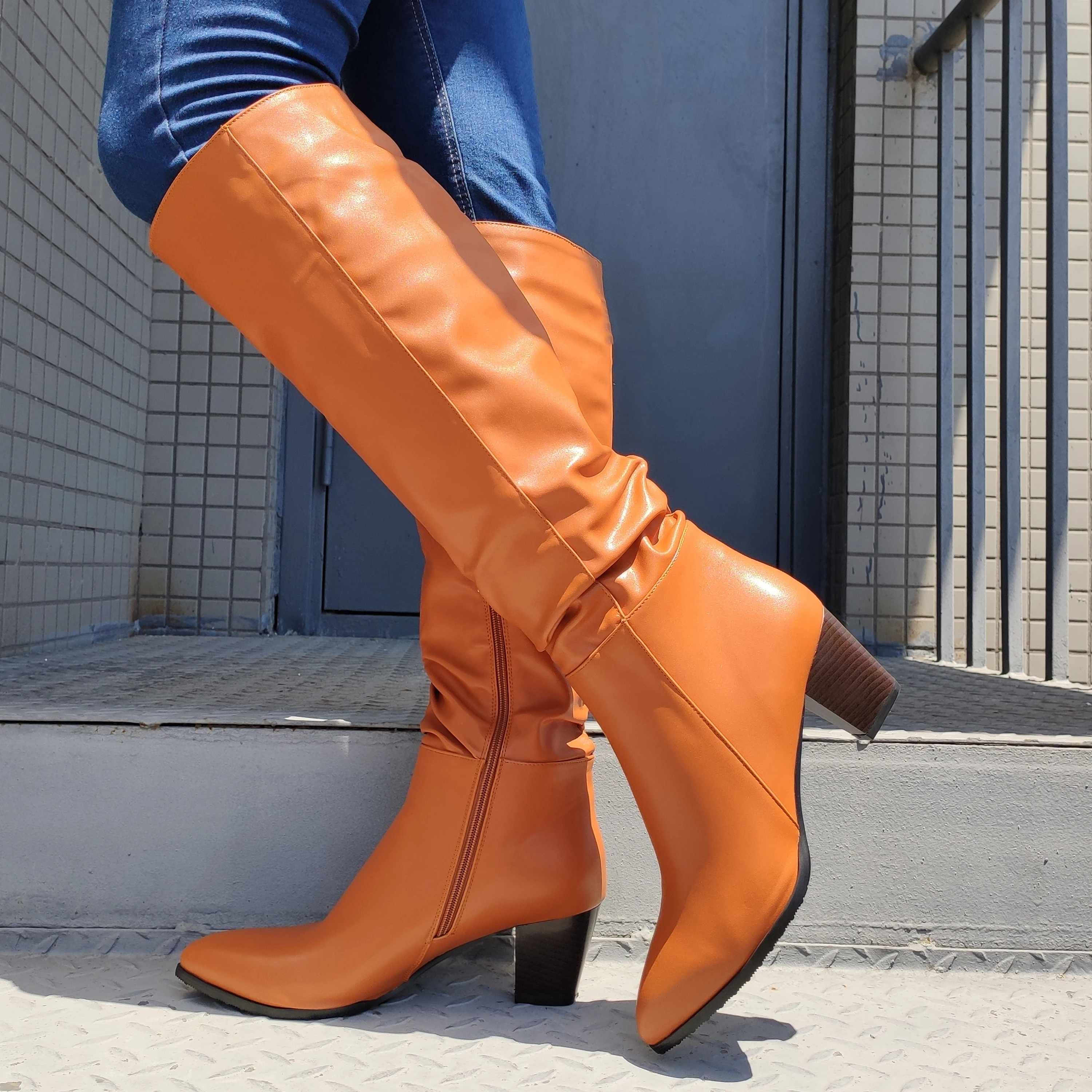 BERZIMER Women Knee High Heels Boots 