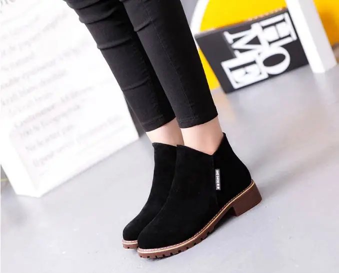 Winter boots women sneakers square heel casual shoes woman 2019 fashion side zipper solid adult women ankle boots women shoes (7)