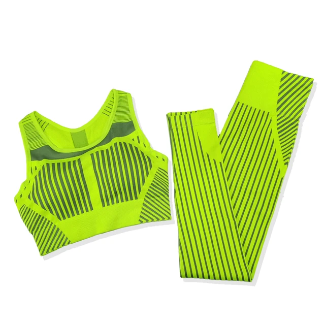 Strip Seamless Women Yoga Set for Fitness Sports Suits Gym Wear Clothing Running Top Bra Leggings Workout Pants Tracksuits,ZF449 Green Fitenss Sets