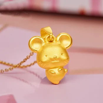 

Arrival 24K Yellow Gold Pendant 999 Gold 3D dance Mouse Necklace Pendant 1.6g