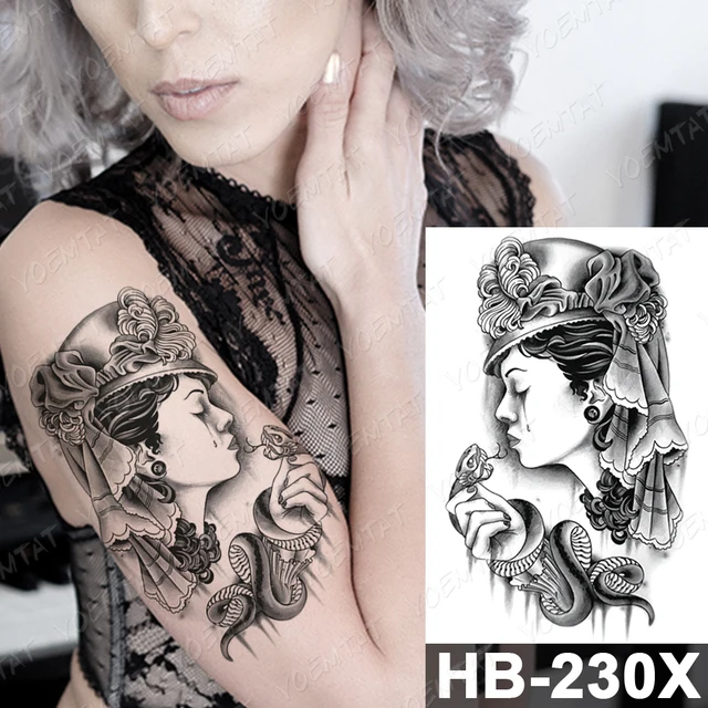 Waterproof Temporary Tattoo Sticker Dark Old School Moth Butterfly Flash Tattoos Snake Rose Body Art Arm Fake Tatoo Women Men 42-HB230X