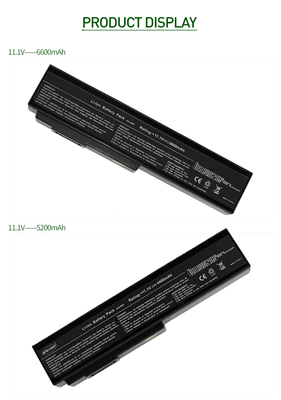 ApexWay Аккумулятор для ноутбука ASUS N61 N61J N61Jq N61V N61Vg N61Ja N61JV N53 M50 M50s N53S A32-M50 A32-N61 A32-X64 A33-M50