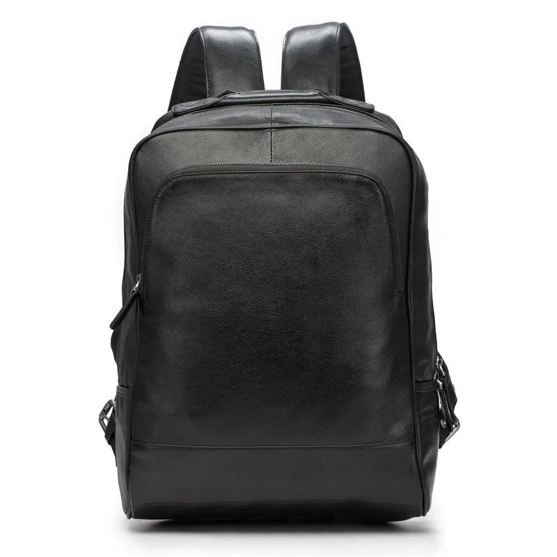 PNDME, повседневный простой мужской женский рюкзак из натуральной кожи, Воловья кожа, большой емкости, дорожная сумка для ноутбука, дизайнерская черная сумка для книг - Color: Black