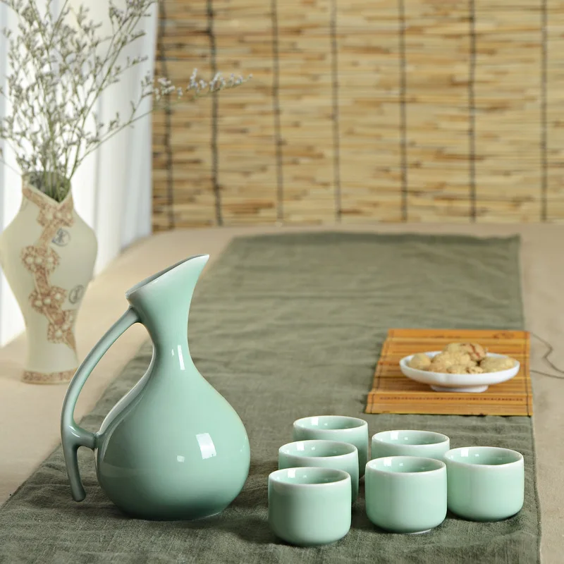 

Chinese Style Ceramics Wine Set 1 Pot 6 Cups Longquan Celadon Wine Set Wine Set Decanter Bar Sets