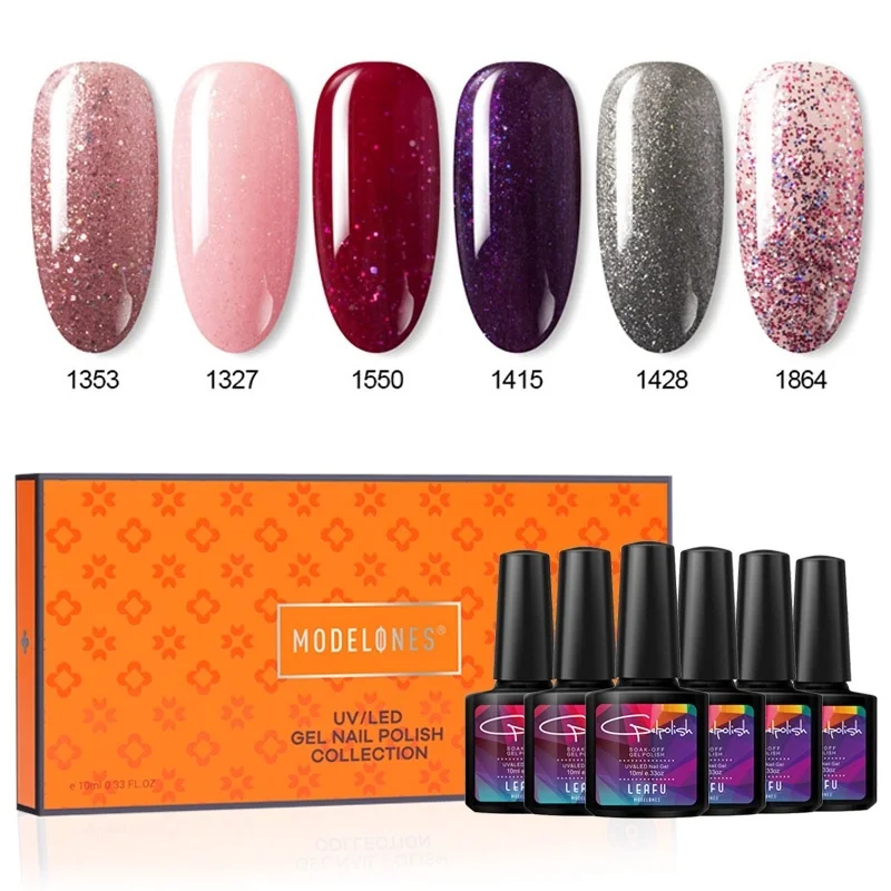 Modelones 6 шт./лот розовый цвет серии Блеск УФ-гель для ногтей с коробкой упаковка