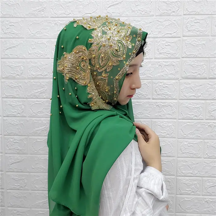 Изысканные хиджаб Бисероплетение мусульманские свадебные накидки Малайзия шифон хиджабы исламский платок дамы хиджаб femme musulman - Цвет: 21