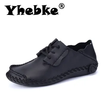 

Yhebke New Men Loafers Casual Fashion Genuine Leather Slip On Driving Boat Shoes Soft Moccasin man Comfortable Light Mens Flats