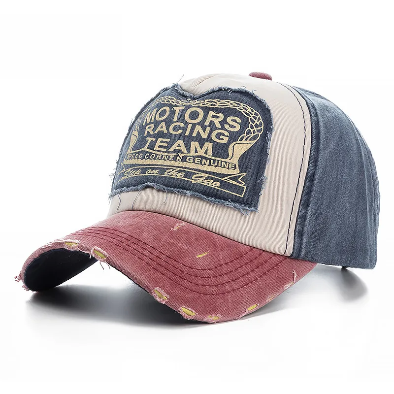 Высокое качество мыть хлопок повреждения бейсбольная кепка мотор Snapback шляпа хип хоп папа головные уборы для мужчин и женщин шлифовальные многоцветные кости - Цвет: blue and red