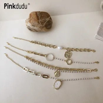 

Pinkdudu Korea Retro Portrait Coin Embosse Pearl Bracelet Head Geometric Bracelet Gold Color Personality For Women Jewelry OG172