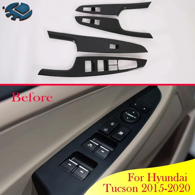 Для hyundai Tucson- автомобильные аксессуары из углеродного волокна стиль двери окна подлокотник Крышка переключатель панель отделка молдингом