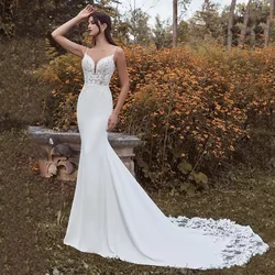 Lace Mermaid Wedding Dresses 2021 V-Neck Backless Sleeveless Sweep Train Bridal Gowns Custom Made Vestidos De Noiva