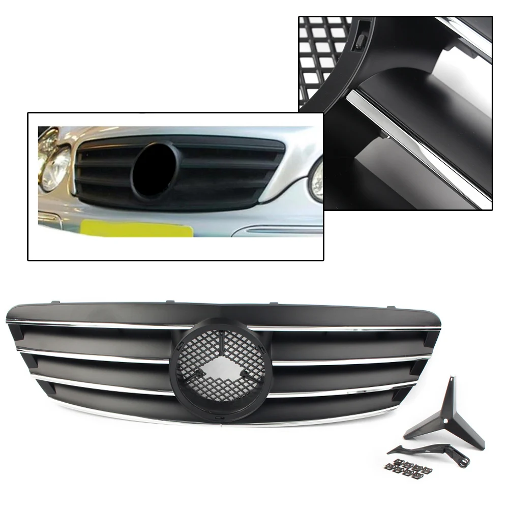 Авто Передняя решетка 4Pin сетка гриль для Mercedes Benz W203 c-класс C230 C240 C320 C32 2000-2005 2006 матовый черный ABS пластик