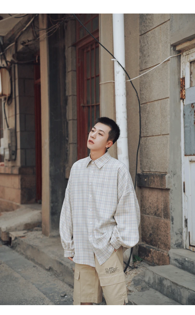 Men's long-sleeved shirt autumn and winter new casual loose plaid shirt youth personality fashion trend men's clothing