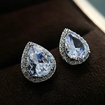 

Huitan Romantic Pear Shape Women Stud Earring Dazzling CZ Exquisite Anniversary Gift Versatile Female Earrings Fashion Jewelry
