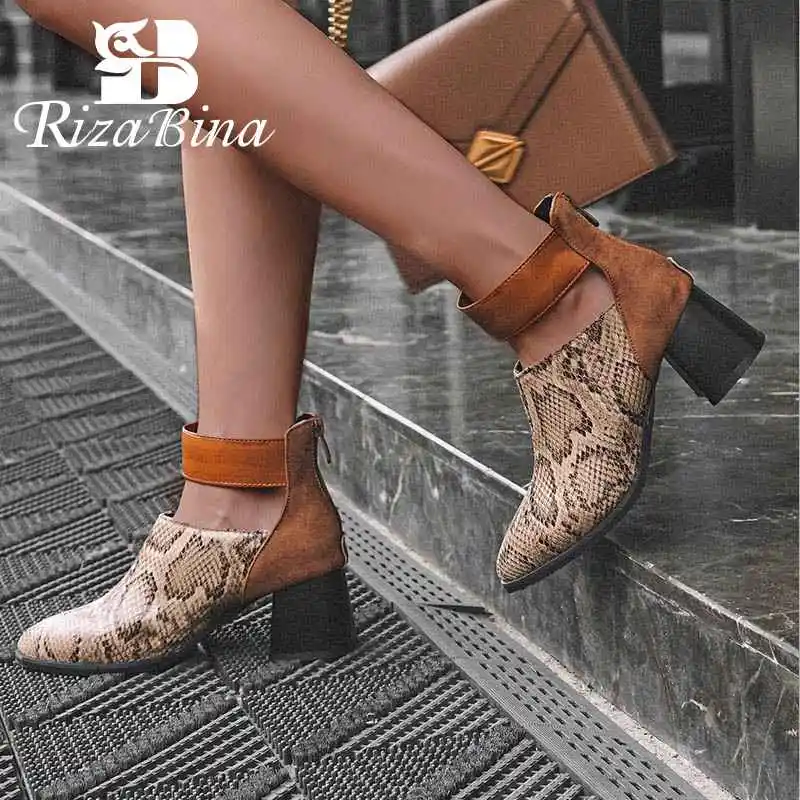 

RIZABINA Plus Size 32-48 Sexy Ladies Snakeskin Pattern Ankle Boots Autumn Zipper Sexy Woman Pointed Toe Short Boots Footwear