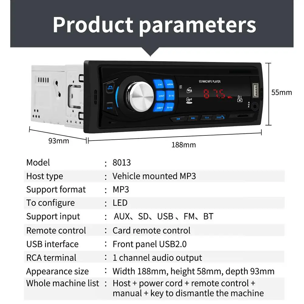 12 В автомобильное радио FM радио Bluetooth V5.0 стерео плеер дистанционное управление SD USB AUX MP3 плеер Поддержка пульт дистанционного управления светодиодный экран