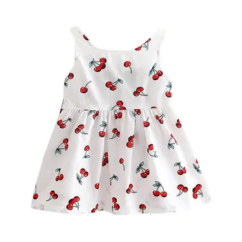 

2020 New Summer Sleeveless Girls Dress Mid-Old Boys Round Neck Fruit Cherry Print Dress little girls dresses