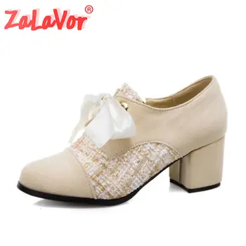 

ZALAVOR 2020 Plus Size 32-52 Women Pumps Flock Round Toe Lace Up Spring Summer Single Shoes Fashion Dress Shoes Women Black