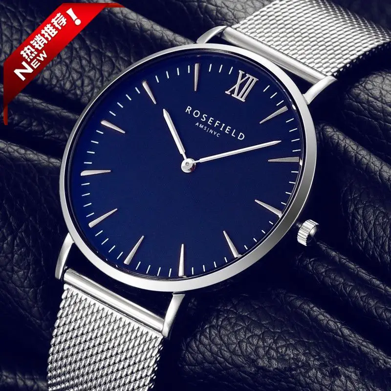 

Rosefield Men's Watch Ultra-thin Men Watch Leather Stainless Steel Quartz Watch Simple silver Black relogio masculino 2020