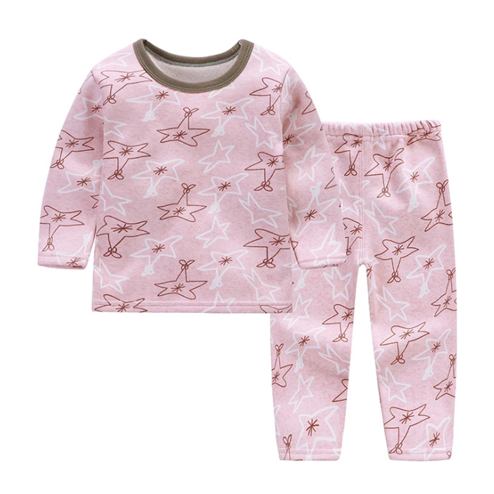 

LOOZYKIT 2 Pcs Girl Boy Fleece Clothing Set Winter Children Clothes Warm T Shirt Pants Suit Kids Cotton Tops Tees Trousers Suit