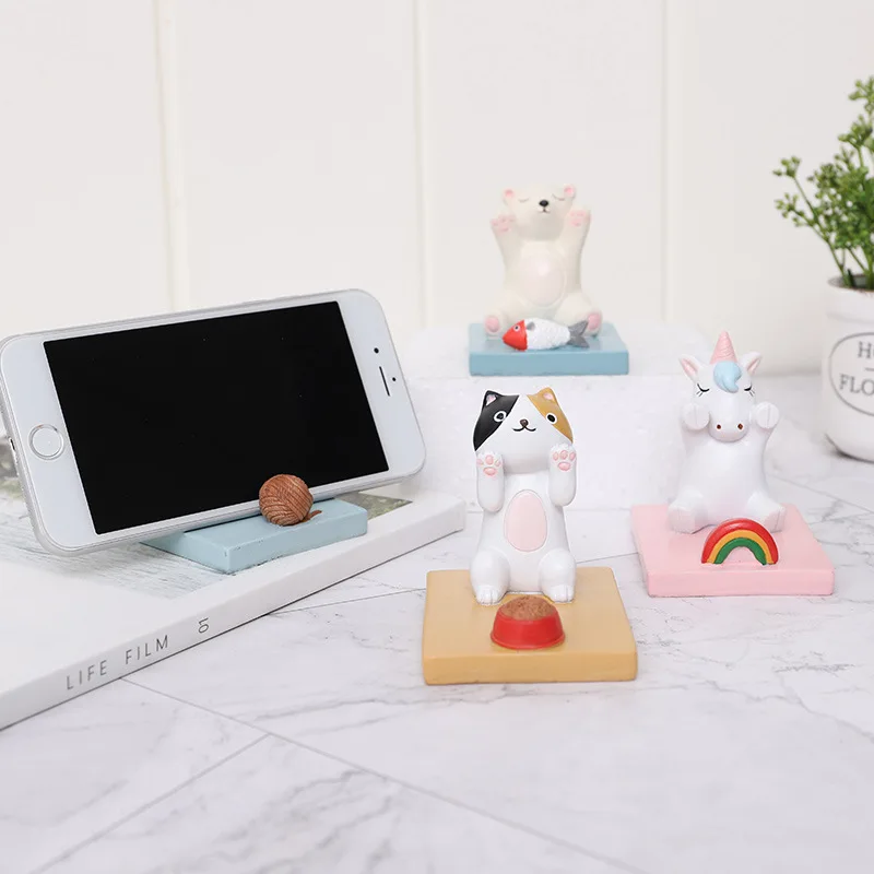 

Mobile Phone 3D Cute Cat Polar bear unicorn Resin Holder Desk Tablet Stand Support For iphone X 8 Smartphone For Girl Women Gift