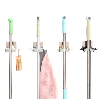

1pc Hanging Mop Broom Holder Wall Mounted Broom Hanger Rack for Bathroom Kitchen Self-Adhesive Punch Free Mop Hooks Holder