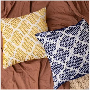 

Yellow Navy Blue Grey Embroidery Pillow Cover Home Decor Geometric Cushion Cover Living room Sofa Decoration Pillowcase 45X 45cm