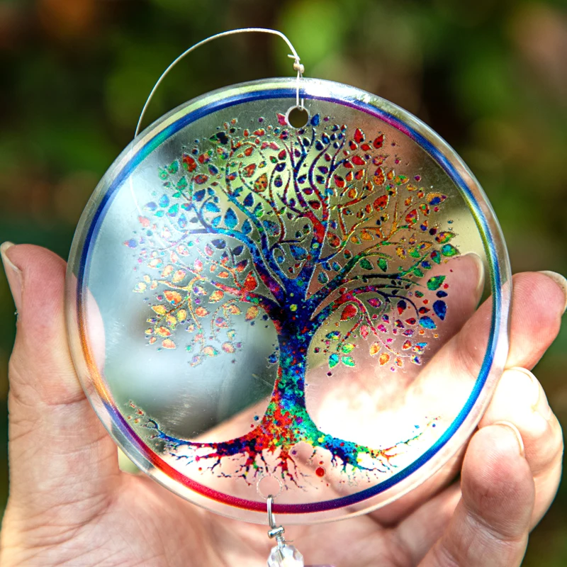 H&D Chakra Tree of Life Suncatcher Handmade Crystal Mandala Prism Decor Window Car Wall Art Hanging Ornament for Home Office sun catcher,sun catchers,window ornament
