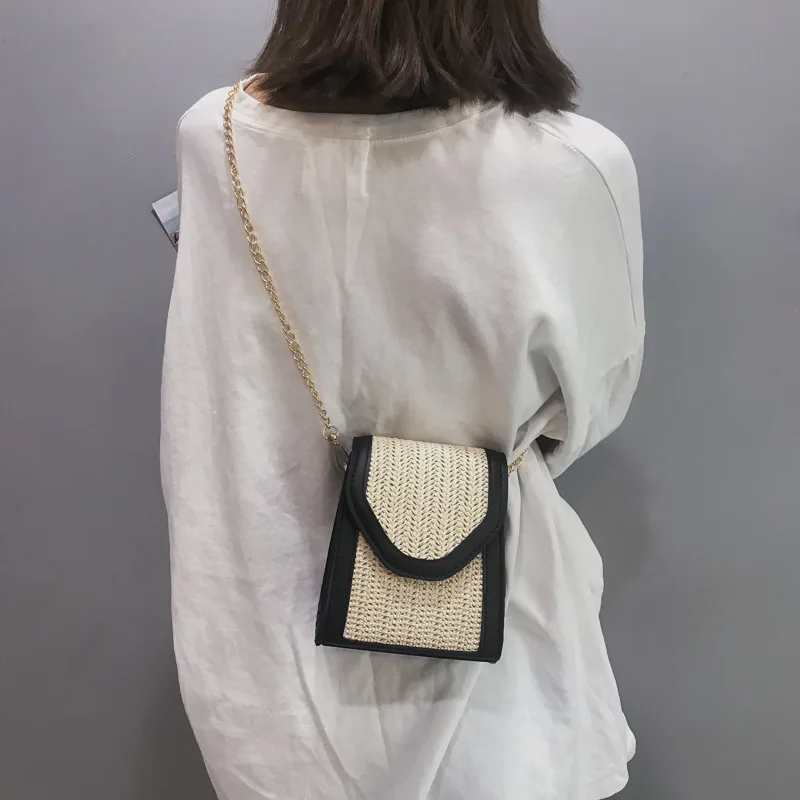

AU3 Summer CHIC Weaving Bag Women's 2019 Satchel Korean-style Contrast Color Bag with Chain Versatile Simple One-Shoulder Obliqu