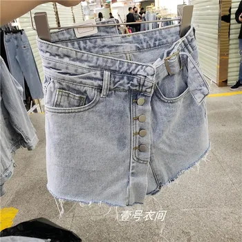 

2020 Spring Summer New Solid Color Flash Pocket High Waist Jean Skirt Women Fashion Denim Skirt Fashion Blue Mini Short Skirts