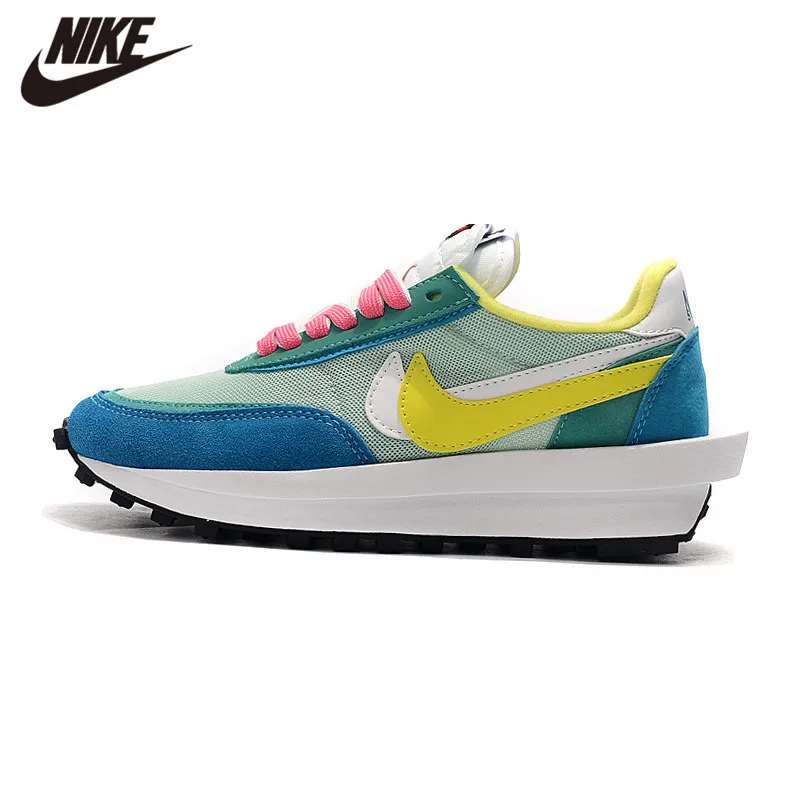 Новинка 2019 года; Женский блейзер Nike x Sacai LD Waffle VARSITY; цвет синий, зеленый; GUSTO; женские кроссовки средней высоты; BV0073-006