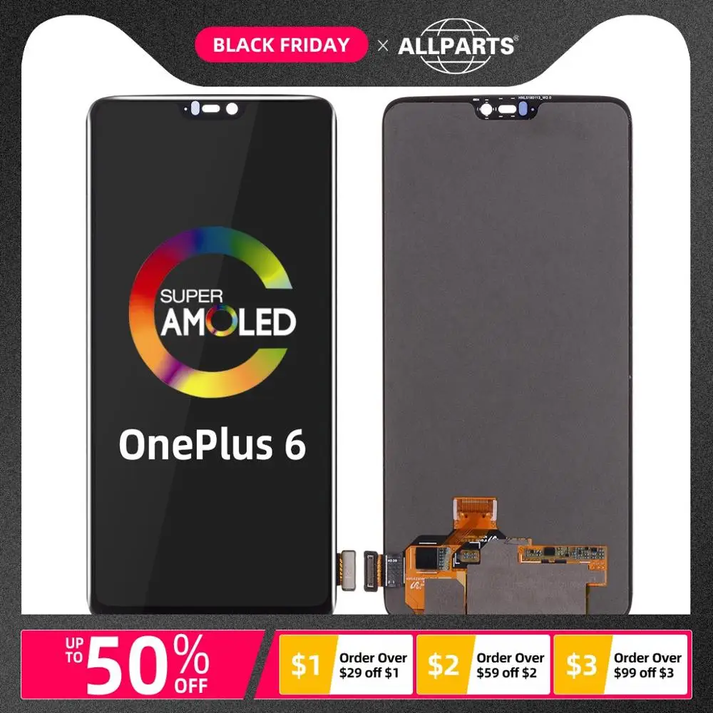 

1080*2280 6.28"AMOLED Display For Oneplus 6 Display Screen Assembly For Oneplus 6 LCD Screen Replacement parts Black