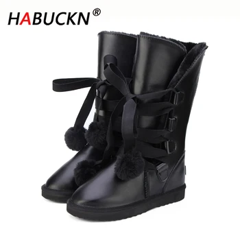 

HABUCKN 2020 Classic Women Snow Boots Leather Winter Shoes Boot bota feminina botas mujer zapatos Women's Waterproof Snow Boots