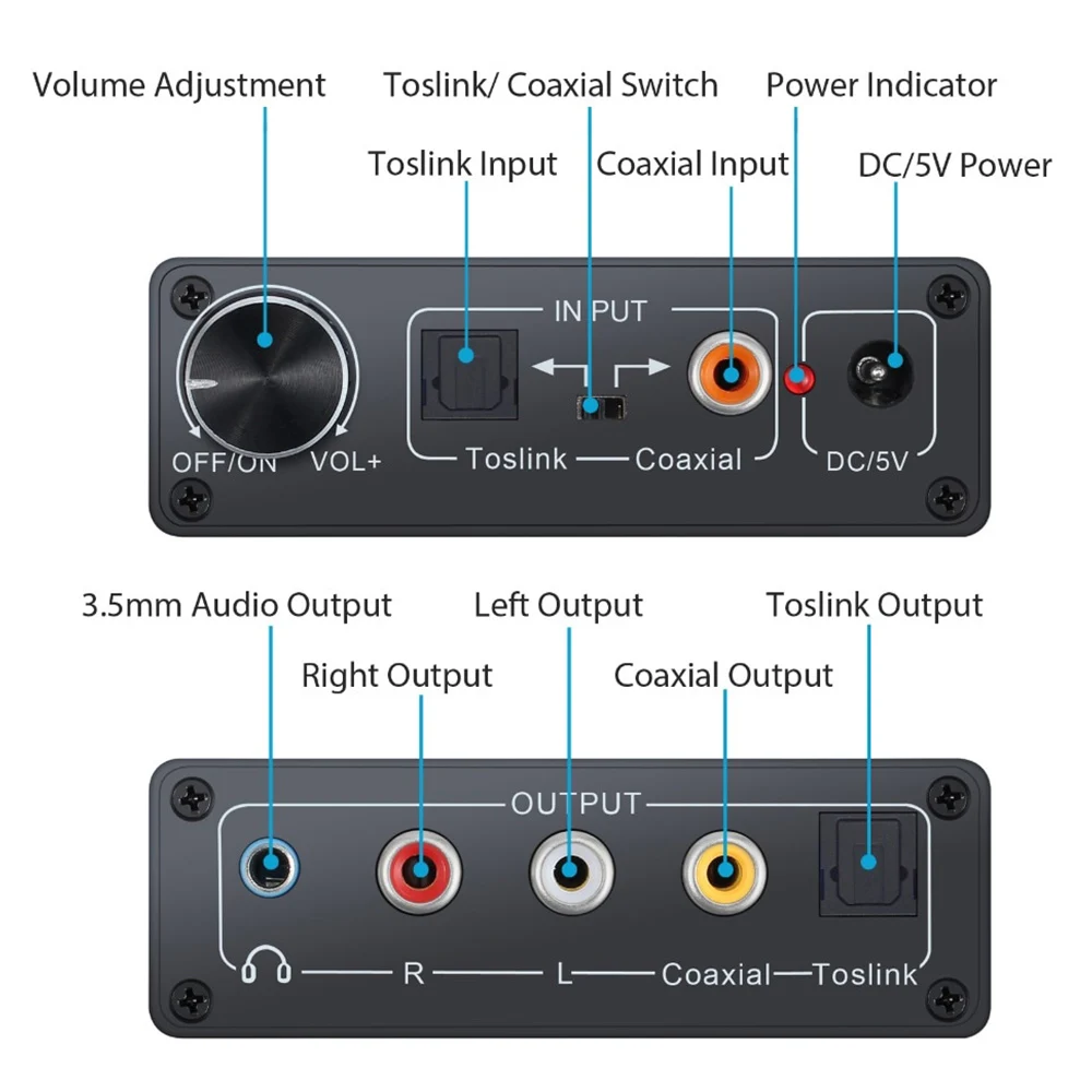 HiFi аудио конвертер цифровой аналоговый волоконный коаксиальный RCA левый правый