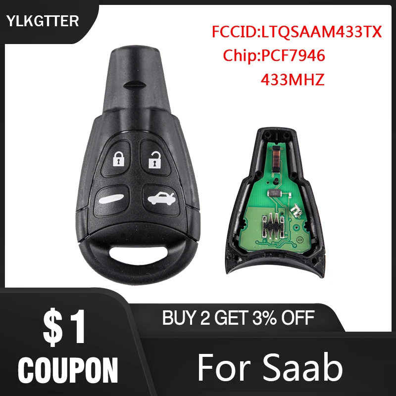YLKGTTER 4 кнопки дистанционного ключа автомобиля костюм для Saab 9-3 9-5 2003-2011 LTQSAAM433TX с 433