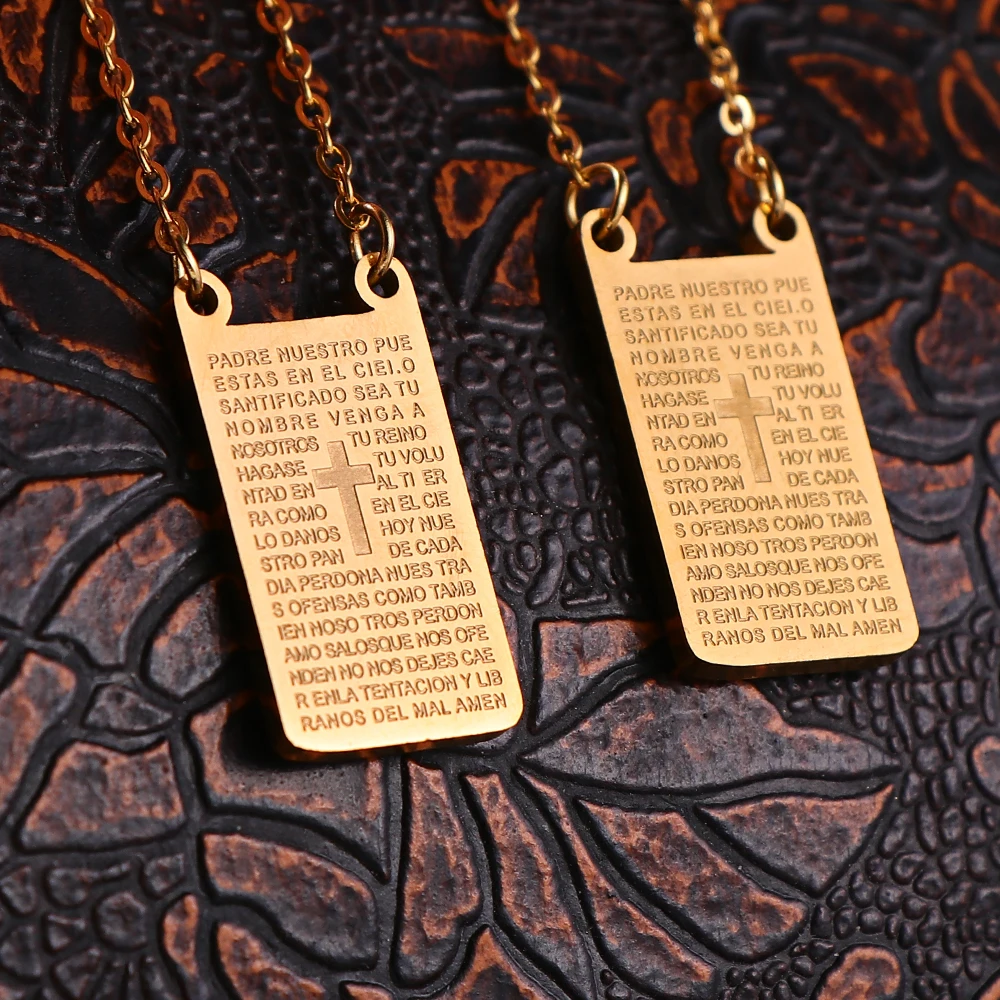 Holy Gold-Color Rosary Necklace Stainless Steel Catholic Blessed Pendant Necklace for Men Women's Medal Art Prayer Jewelry