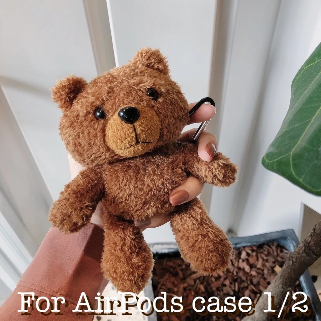 Милый чехол для apple airpods, 1, 2 сумки с мишкой для наушников из мультфильма, чехол, коробка, коричневые подвески