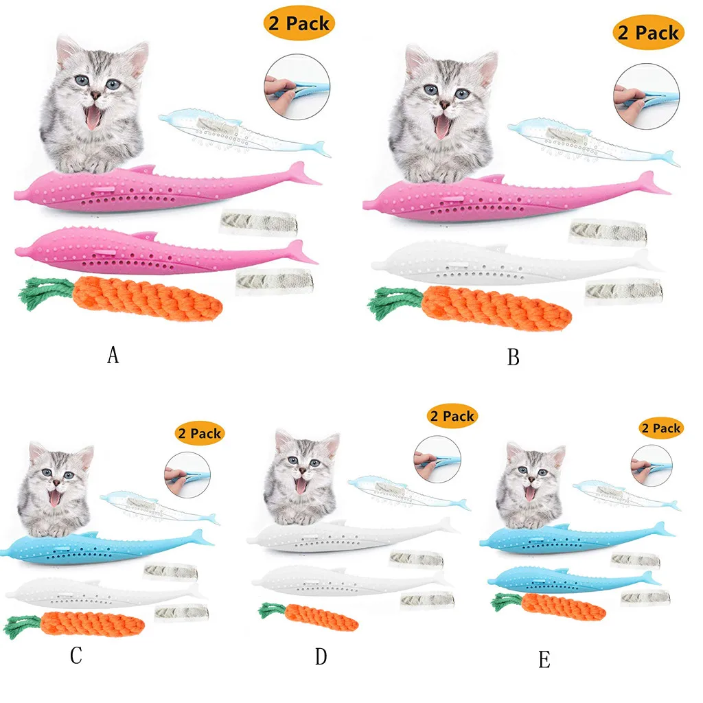 Fish-Shaped Soft Silicone Mint Toothbrush Pet Cat Toys Fish Interactive Pet Supplies for Cat Catnip Cleaning Teeth Dog Chew Toy