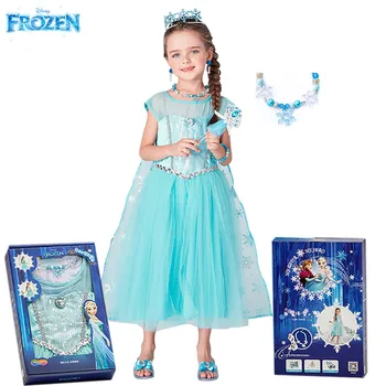 

Disney Princess Elsa Dress up for Girls Frozen Snow Queen Costume Kids Princess Pretend Play Disneyland Halloween Cosplay Dress