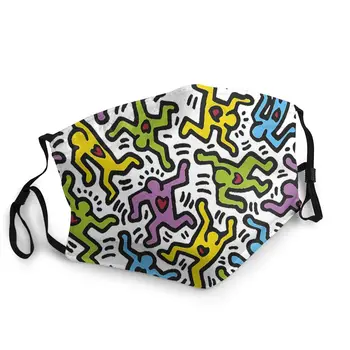 

Keith Haring Unisex Reusable Face Mouth Mask Fabric Pop Art Colorful Anti Haze Protection Mask Respirator