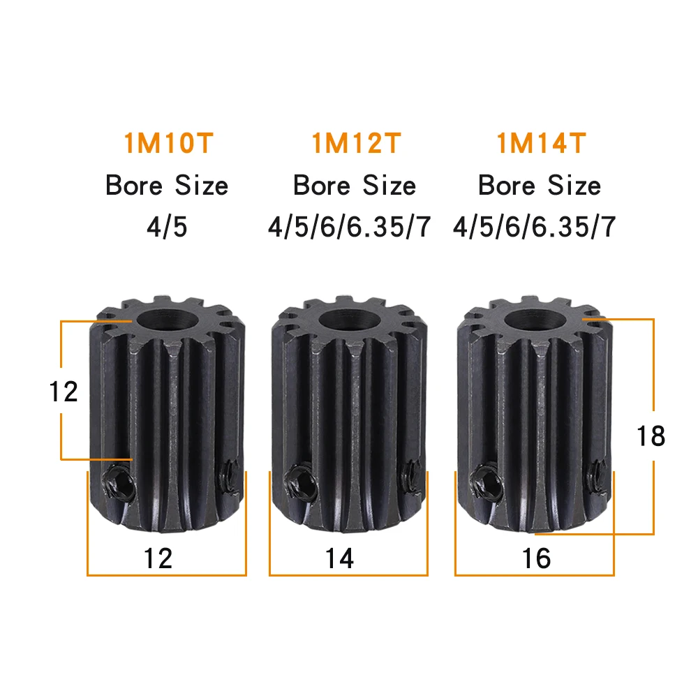 Module 1 Spur Gear 1M-10T/12T/14T SC45#Carbon Steel Material Motor Gear Bore Size 4/5/6/6.35/7 mm Transmission Accessories motor gear transmission gear