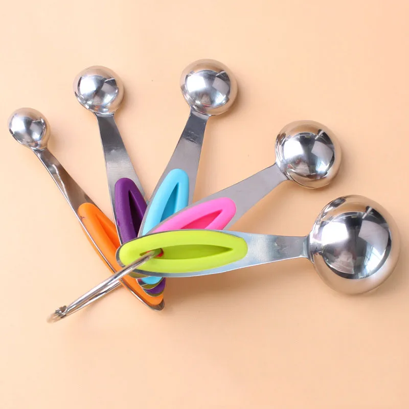 Measuring spoon 5 шт./компл. Нержавеющая сталь силиконовый мерный стаканчик Кухня мерная ложка лопатка для выпечки Чай Кофе аксессуары измерительный инструмент - Цвет: Measuring spoon