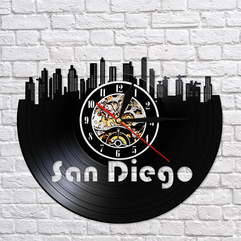 San Diego Cityscape 3D Wall Clock Skyline Vinyl Record Clock Handmade Retro Decorative Wall Clock Tourist Souvenir